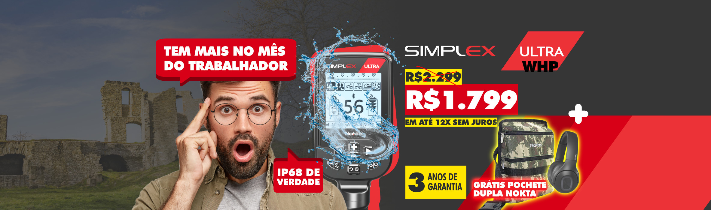 Detector de metais Nokta Simplex Ultra WHP + Pochete dupla com cinto Nokta - Mais conforto para suas caçadas! Detector de metais Nokta Simplex Ultra WHP + Pochete dupla com cinto Nokta - Mais conforto para suas caçadas!