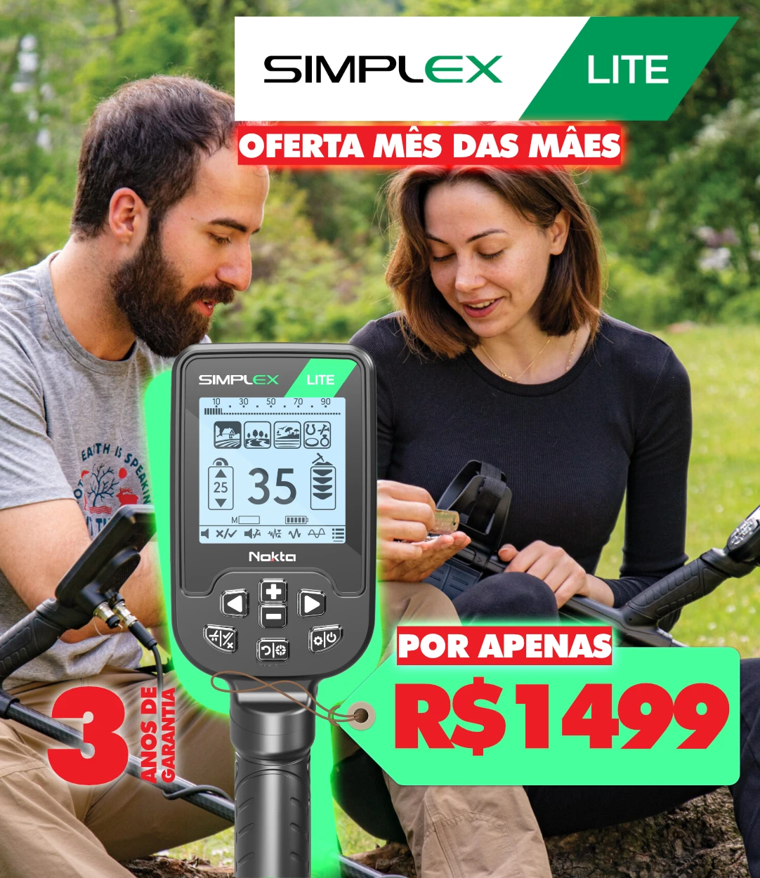 Detector de metais Nokta Simplex Ultra Nova Geração + Pochete dupla com cinto Nokta - Mais conforto para suas caçadas!