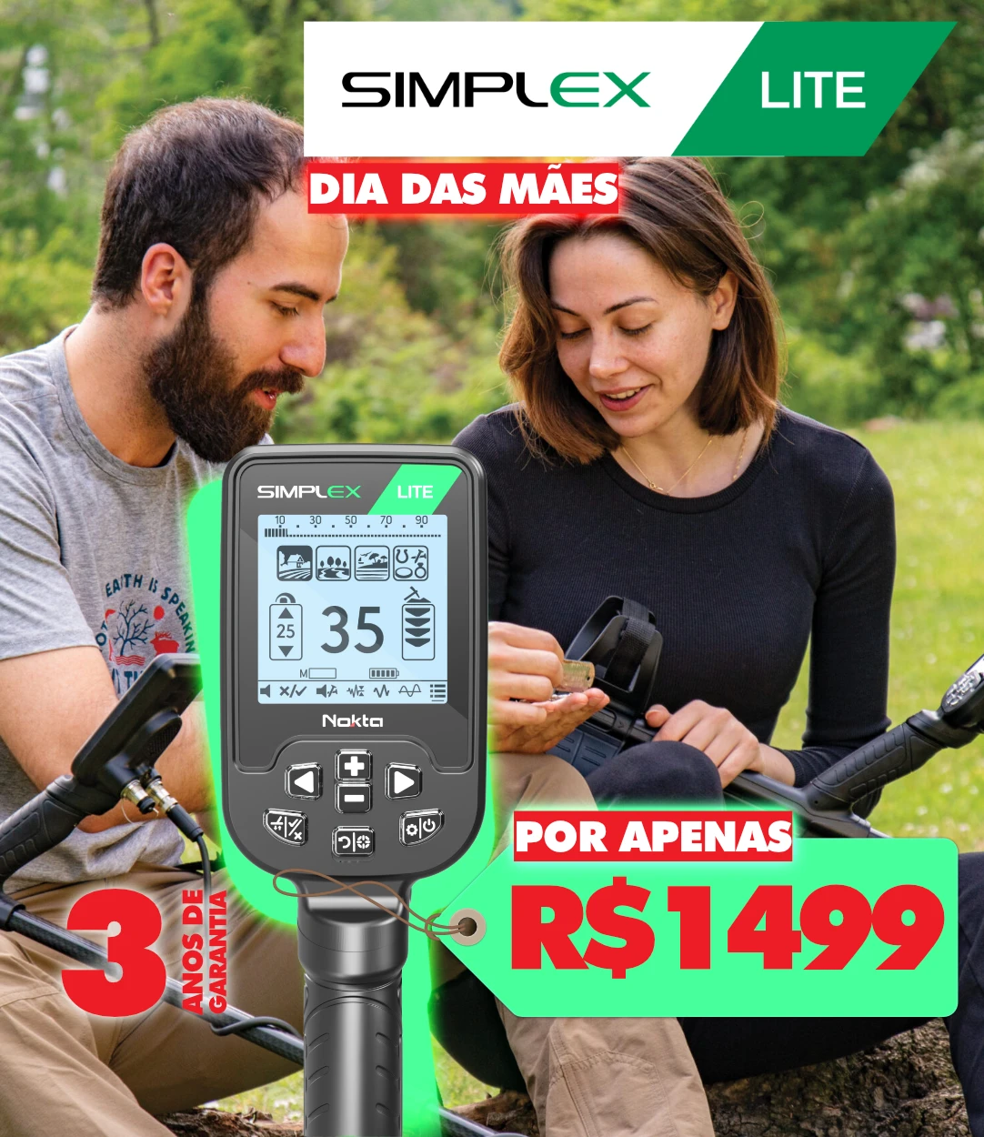 Detector de metais Nokta Simplex Ultra Nova Geração + Pochete dupla com cinto Nokta - Mais conforto para suas caçadas!