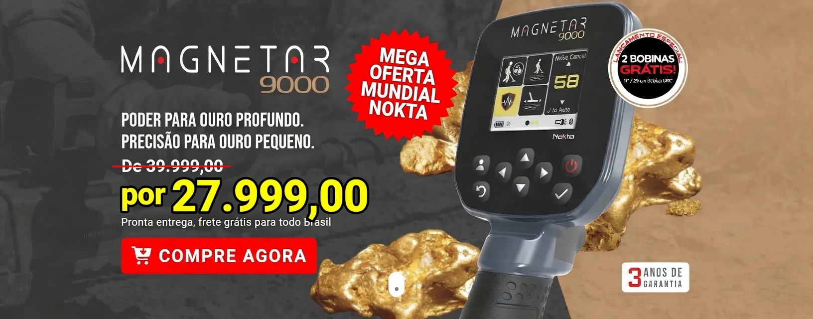 Lançamento Nokta detector Magnetar 9000 Ouro profundidade extrema